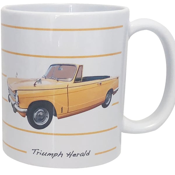 Triumph Herald Convertible 1970 - 11oz Ceramic Mug - Plain or Stripy Design