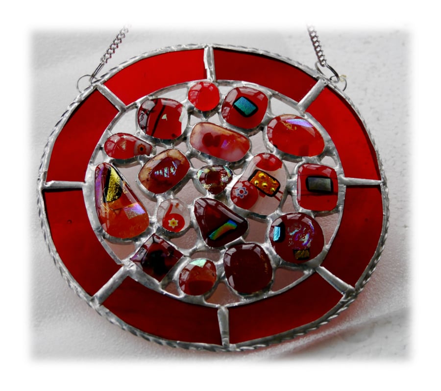 Melting Pot Suncatcher Stained Glass Abstract Handmade fused 002 Red 