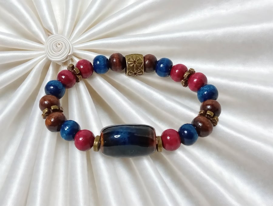 Image of Ceramic & Wood Beaded Bracelet