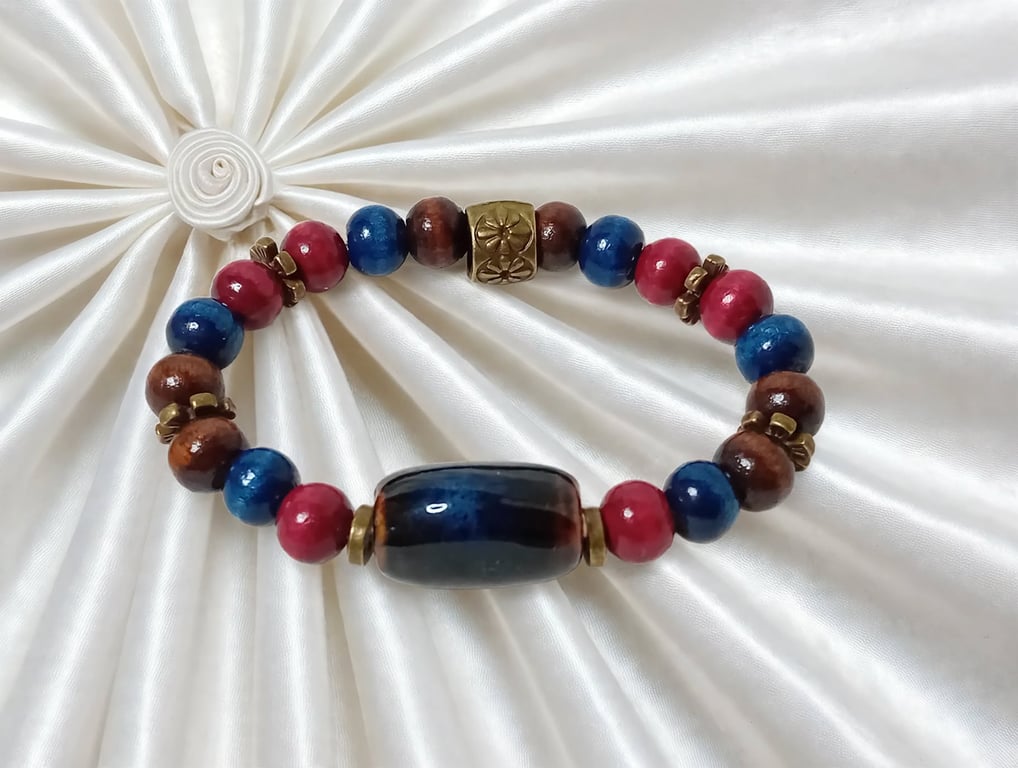 Ceramic & Wood Beaded Bracelet