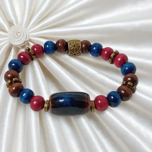 Ceramic & Wood Beaded Bracelet