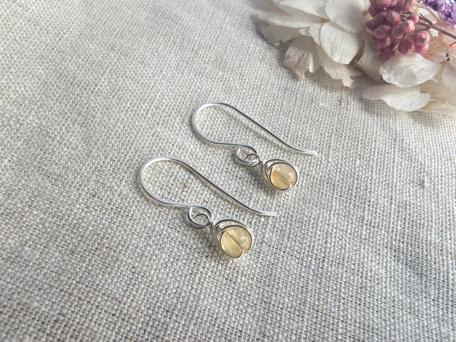 CITRINE Dainty Wire Wrapped Earrings Sterling Silver November Birthstone