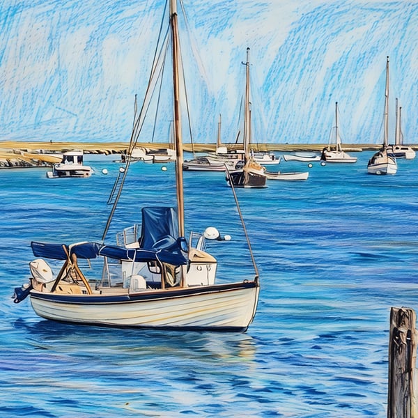 Boats on  Harbour Wells-Next-Sea Norfolk Greeting Card A5 