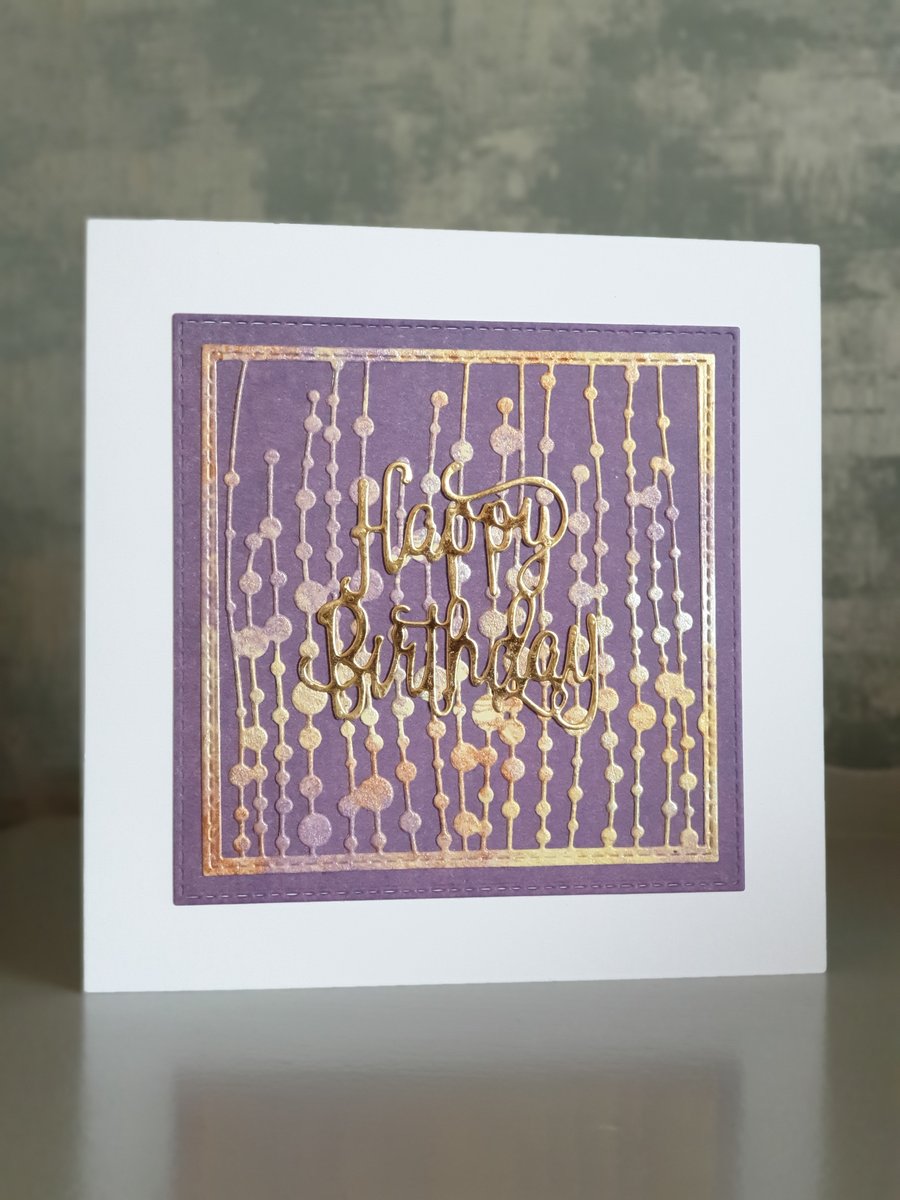 Purple & Gold Raindrop Birthday Card 