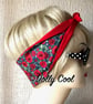 Red Rose on Blue Denim Chambray Hair Tie Rockabilly Head Scarf by Dolly Cool - R