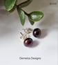 Chocolate Brown Button Freshwater Culture Pearl Stud Sterling Silver Earrings 