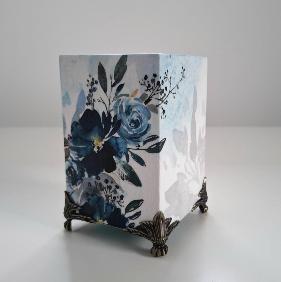 Handmade Decoupaged Wooden Holder with Legs