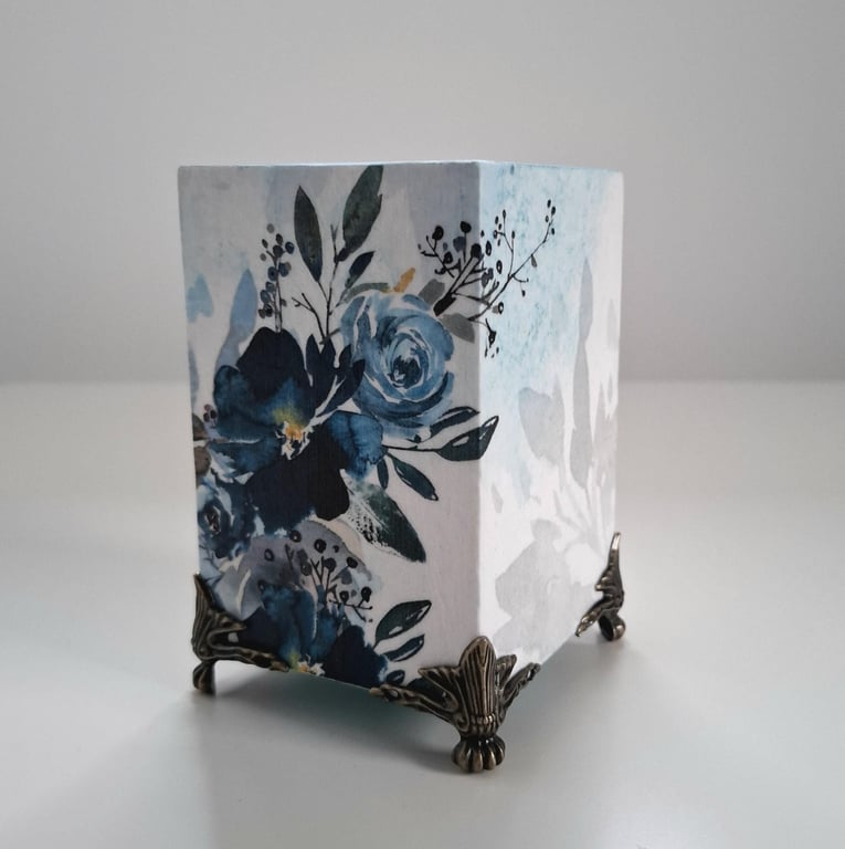Handmade Decoupaged Wooden Holder with Legs