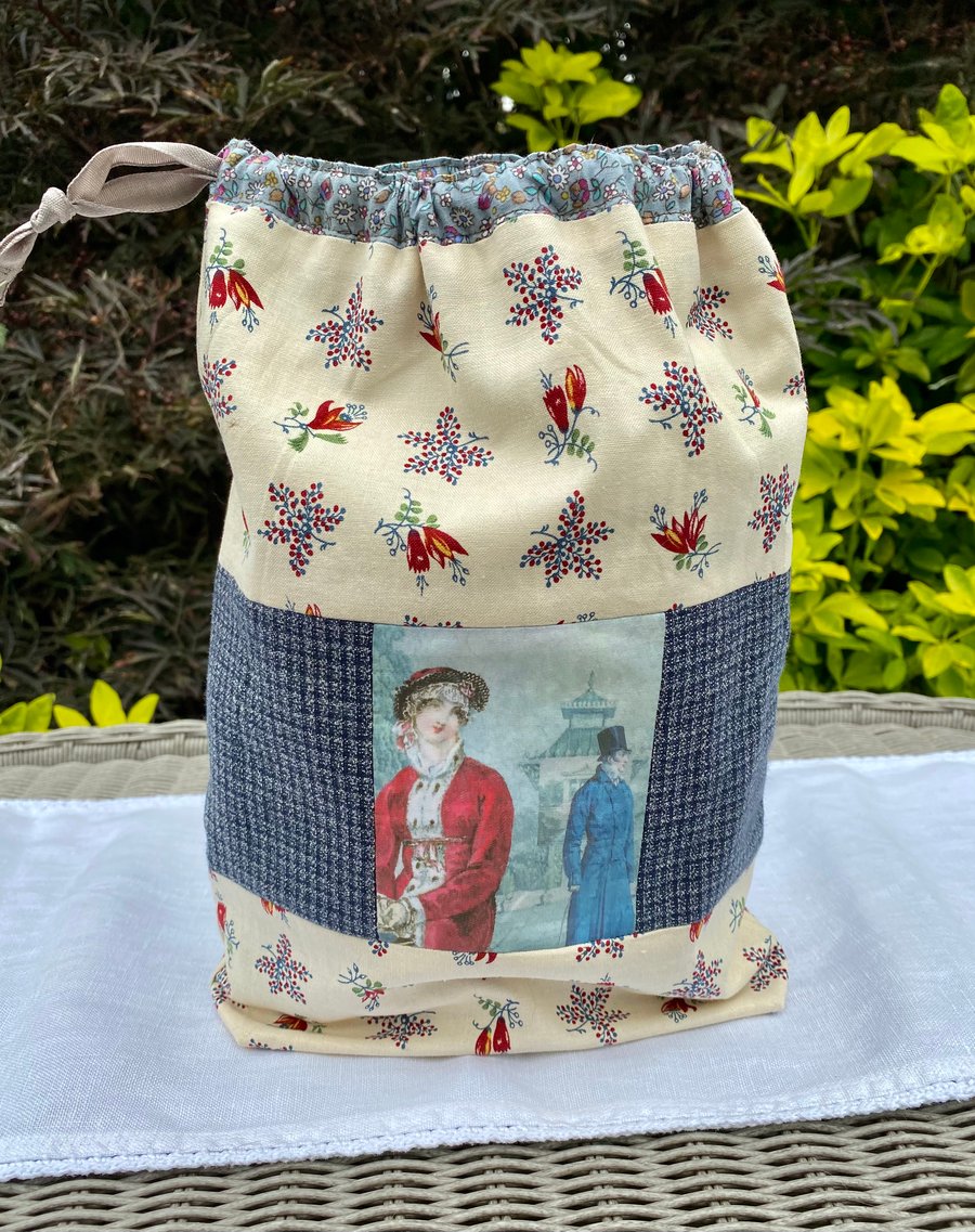 Regency style Drawstring bag, Drawstring Lingerie bag, Travel bag, craft bag