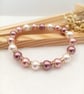 Pearl Bracelet - Pink Pearl Bracelet with Preciosa Crystal Diamante Rondelles - Image 3
