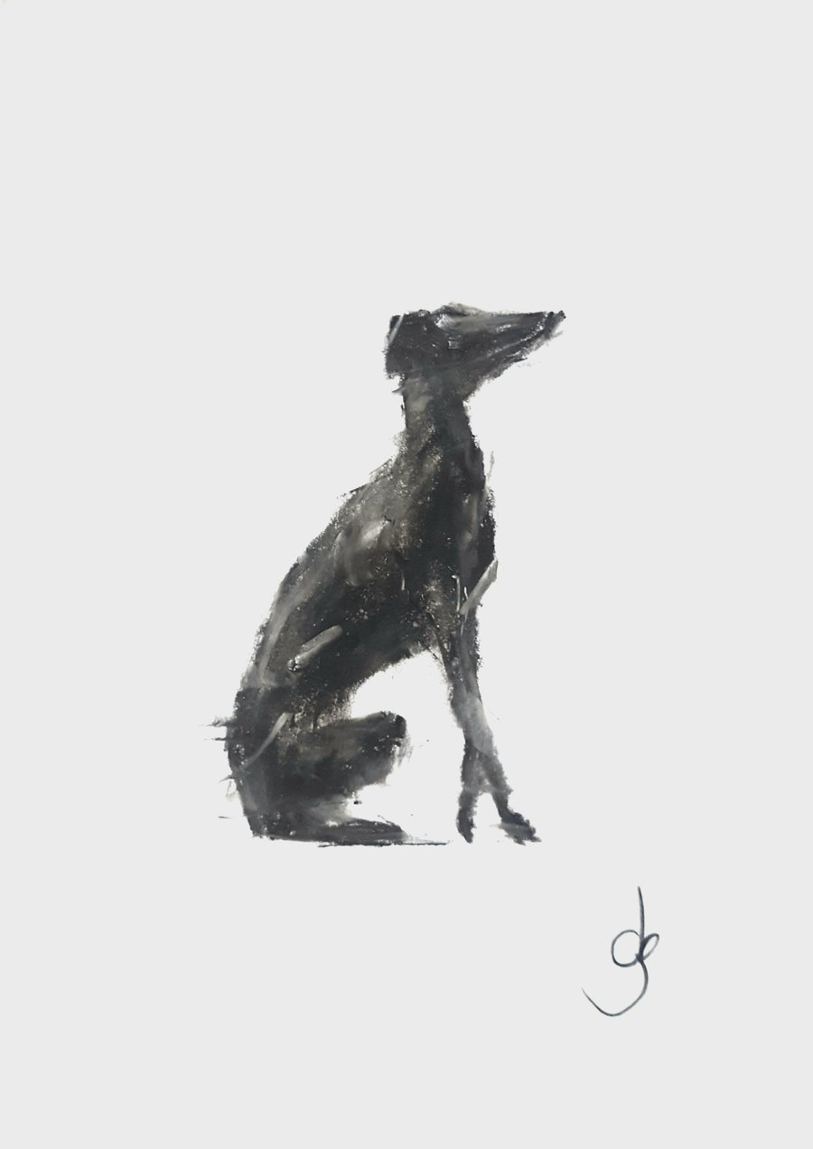 Greyhound sitting A5 Art print