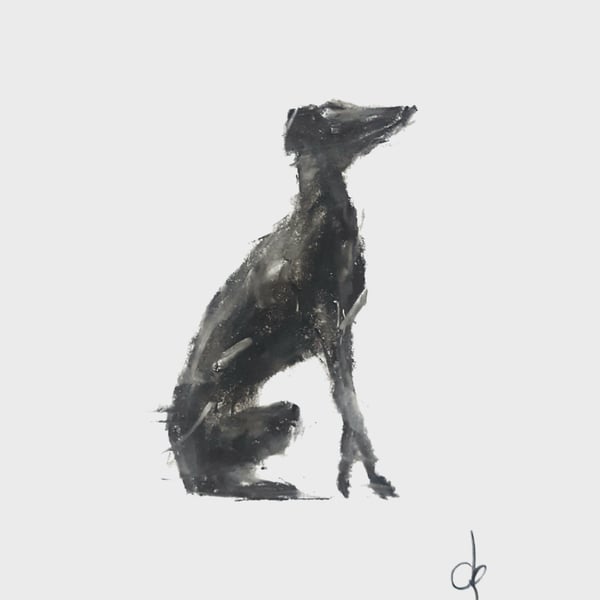 Greyhound sitting A5 Art print
