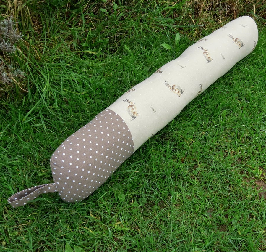 Sale!  Hares.  A draught excluder with a whimsical hare design.  