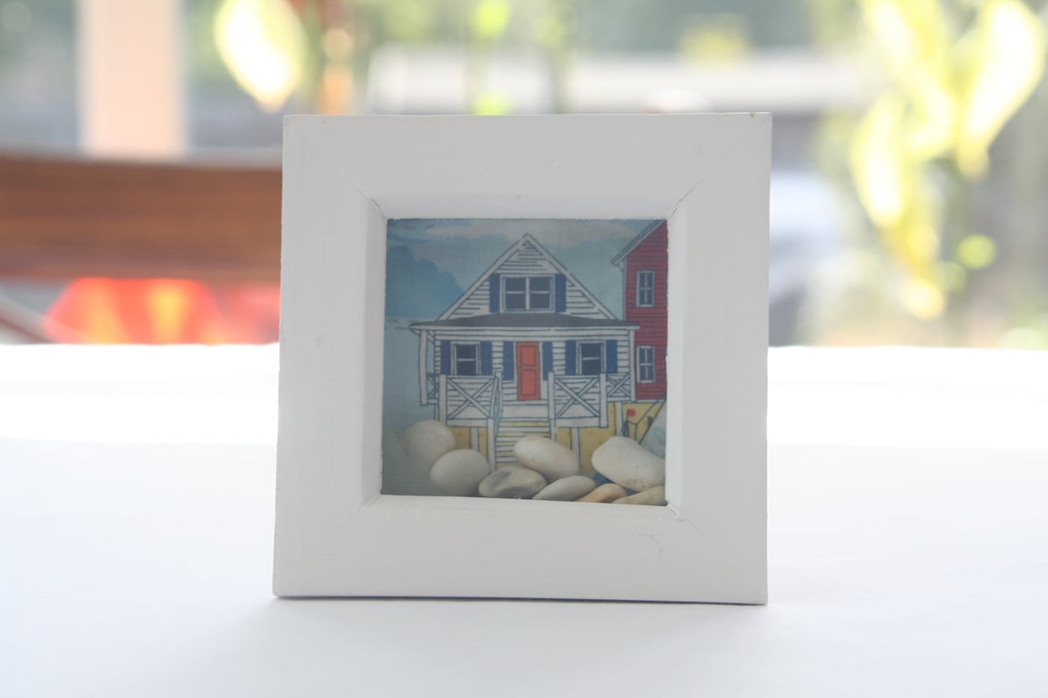 Shadow Box Seaside picture with Pebbles