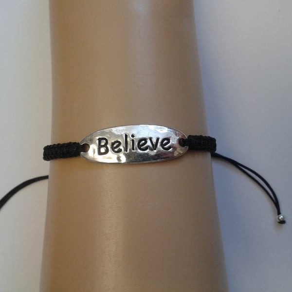 Believe bracelet with a choice of coloured cord