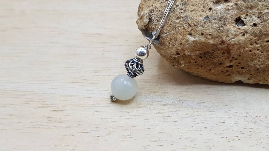Minimalist White Moonstone Pendant necklace. June's Birthstone