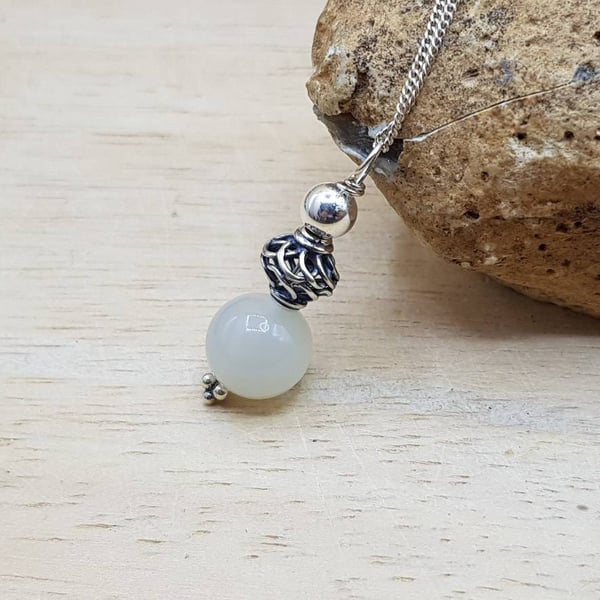 Minimalist White Moonstone Pendant necklace. June's Birthstone