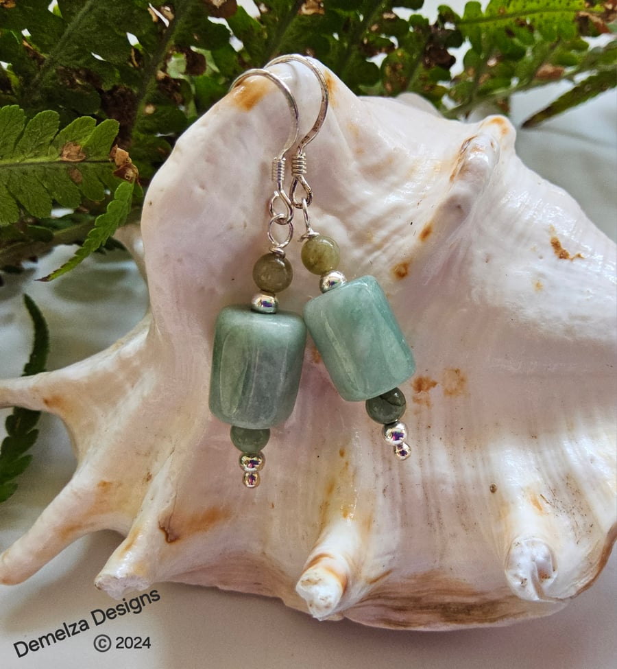 Designer Burmese Jadeite Hand Made Sterling Silver Earrings