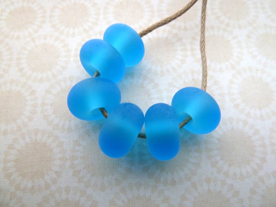 blue frosted spacer lampwork glass beads