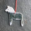 Porcelain Dala Horse Decoration Blue green dotty The Porcelain Menagerie