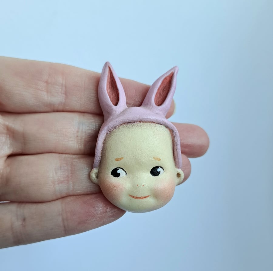 Pink Kewpie Bunny Brooch 
