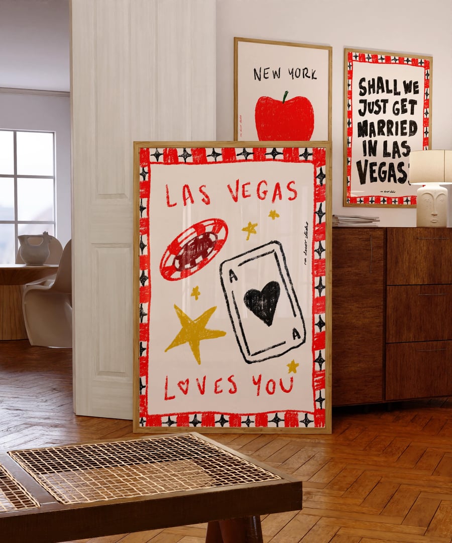 Las Vegas Loves You Print Art Poster, Vintage Print, Trendy Retro Print, lucky m