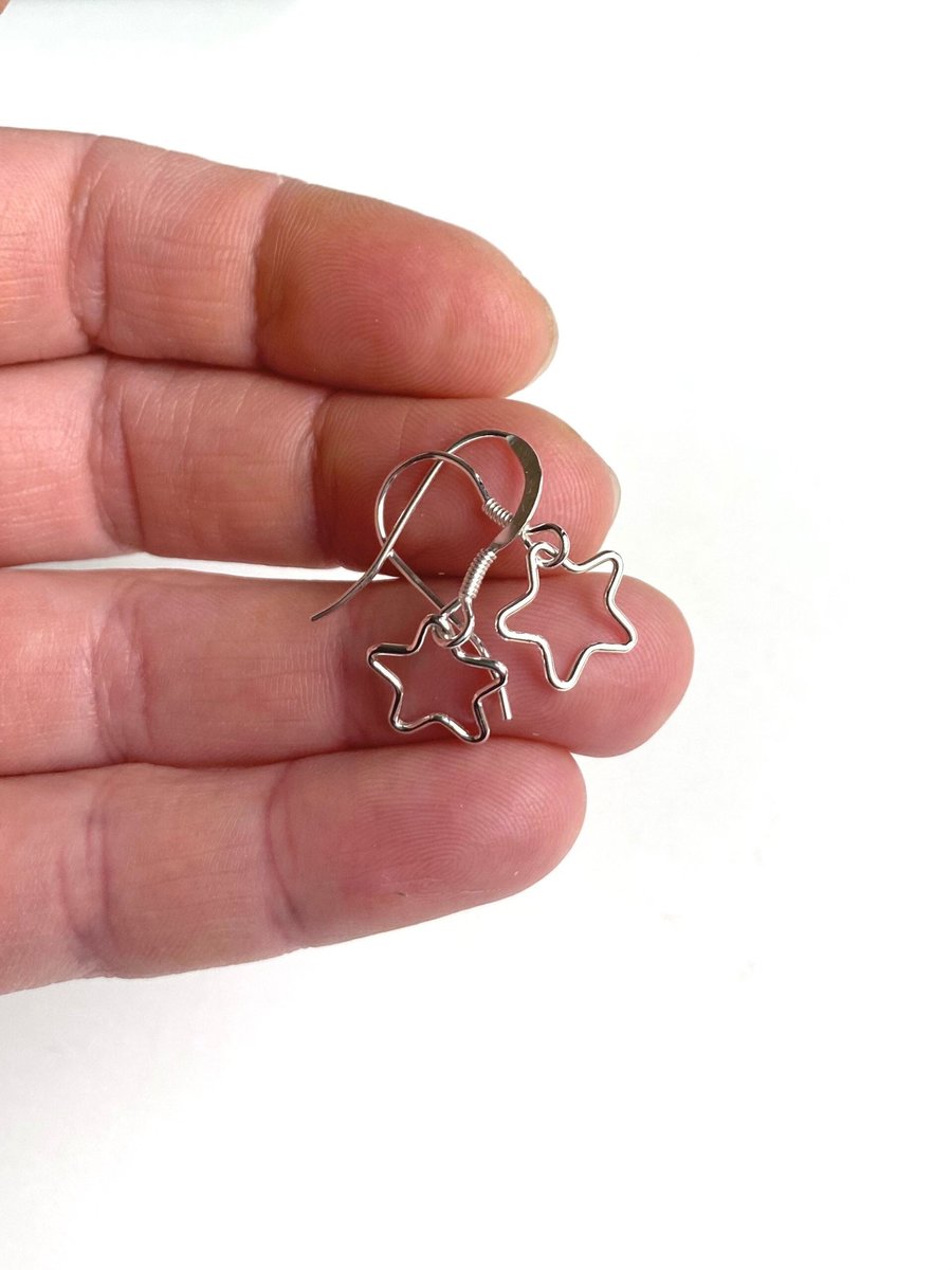 Silver Star Dangle Earrings cutout 925 silver star spinner earrings