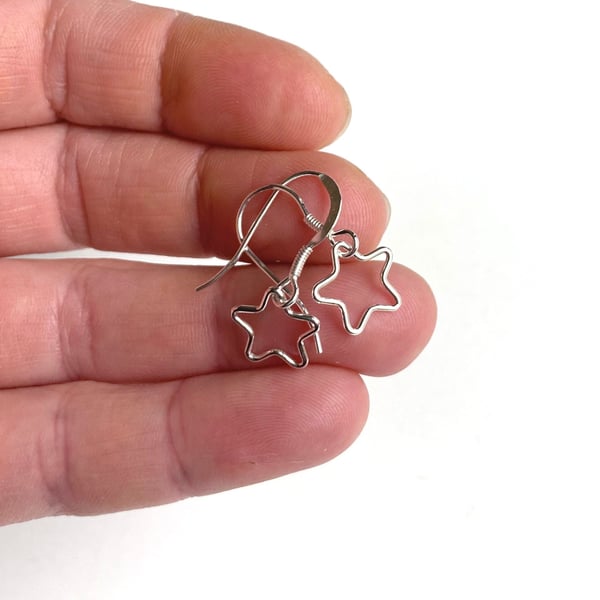 Silver Star Dangle Earrings cutout 925 silver star spinner earrings