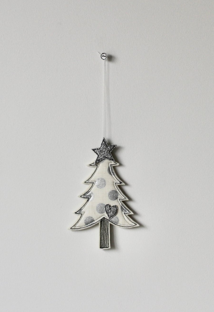 'Christmas Tree with a Glitter Star and Heart'- Hanging Decoration