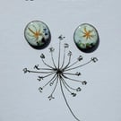 Round stud earrings - 9mm - Enamelled with sterling silver post -FLORAL 