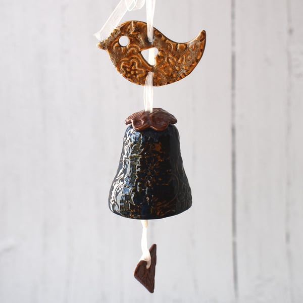 Blue textured ceramic bell