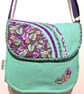 Mint green handbag with green and violet leaves  - Image 9