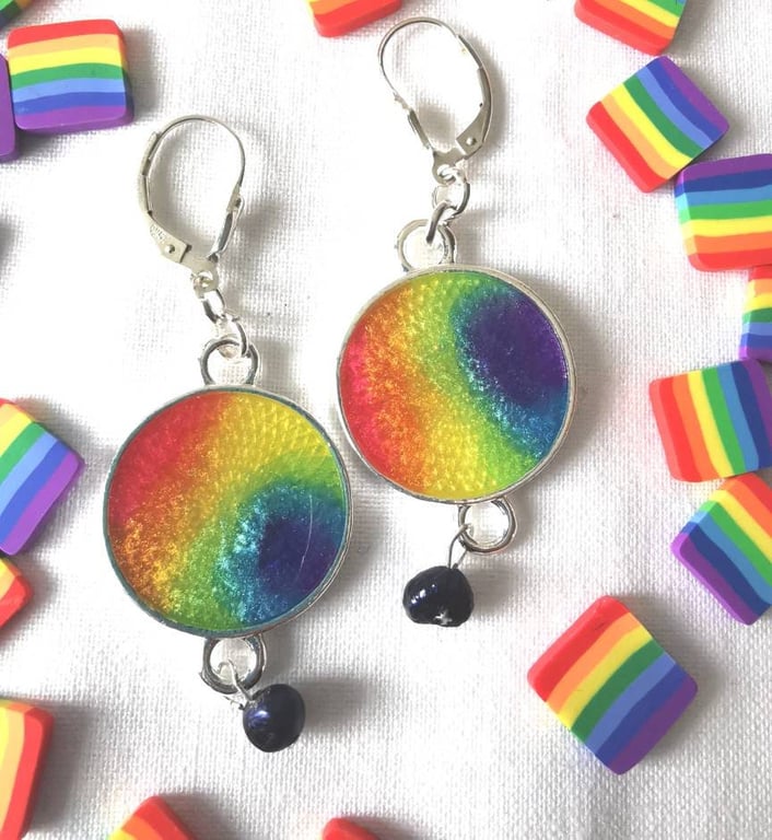 Rainbow Resin Earrings with Pearls