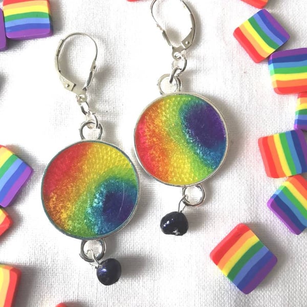 Rainbow Resin Earrings with Pearls