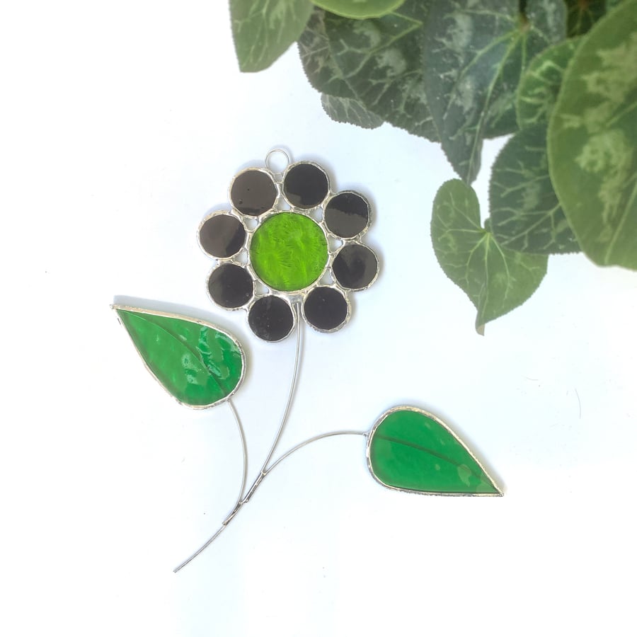 Stained Glass Bubble Daisy Suncatcher - Handmade Hanging Decoration - Purple