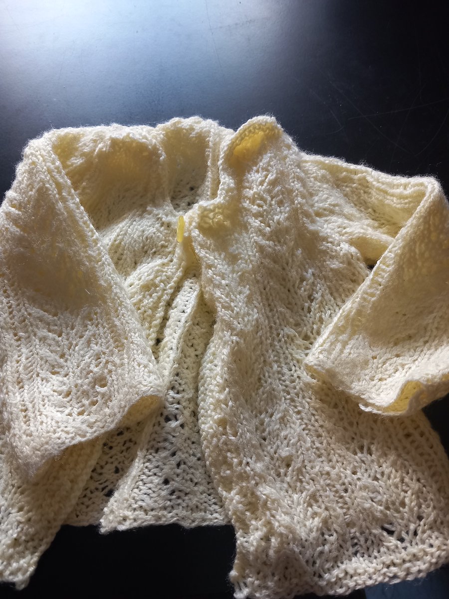 Lemon yellow baby cardigan lacy pattern 0- 6 months