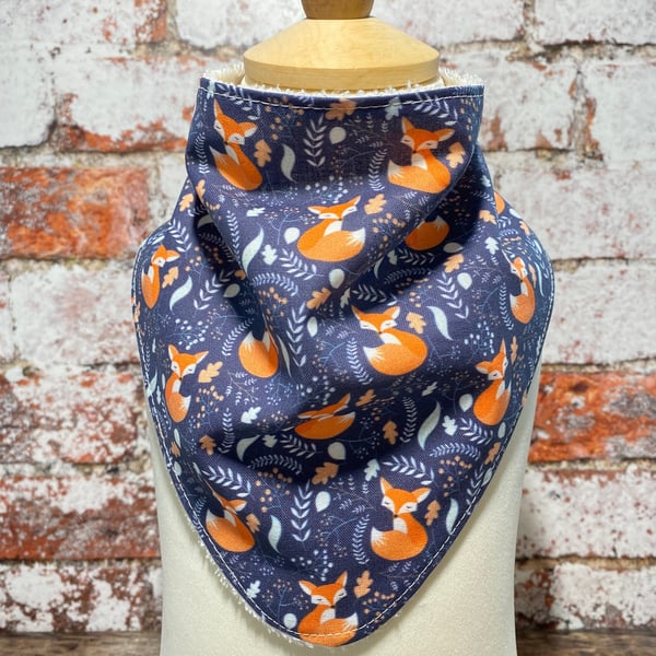 Baby Dribble Bib Bandana One Size Cotton Bamboo Towelling Navy Orange Fox 