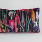Printed Velvet Jungle  Design  Cushion  with pink Piping
