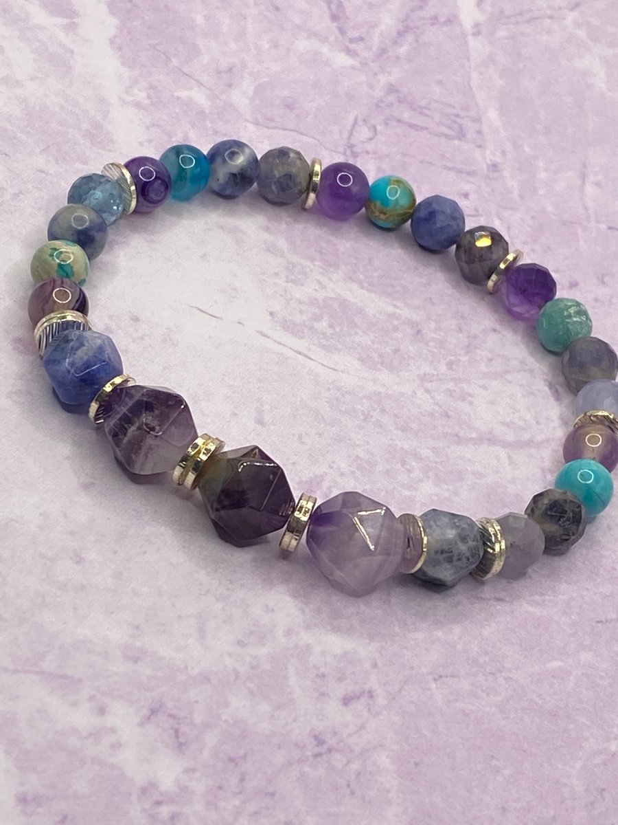 Boho blues multi gemstone stretchy bracelet