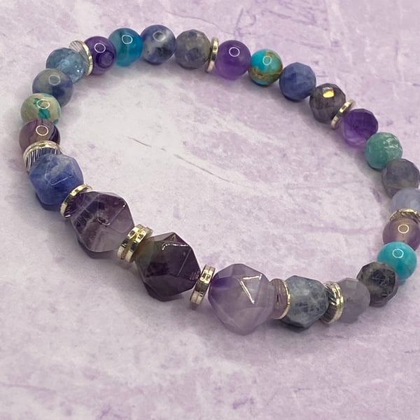 Boho blues multi gemstone stretchy bracelet