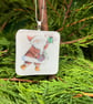 Bespoke Handcrafted Christmas Card Artisan Fused Glass Santa Tree Decoration