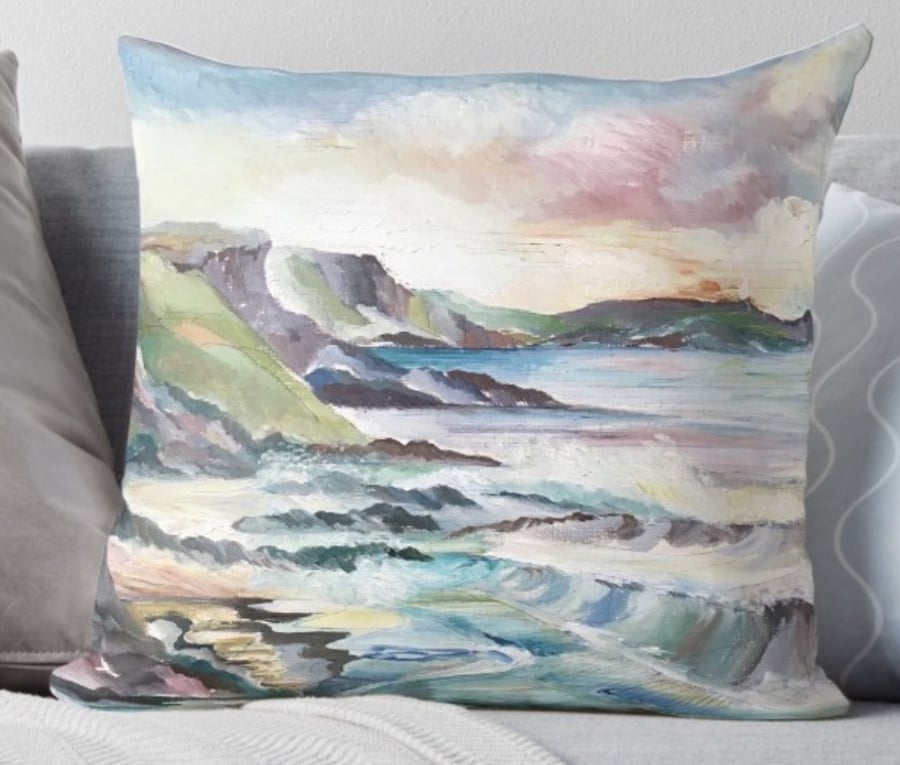 Throw Cushion Featuring The Painting 'Cornish Cove' 