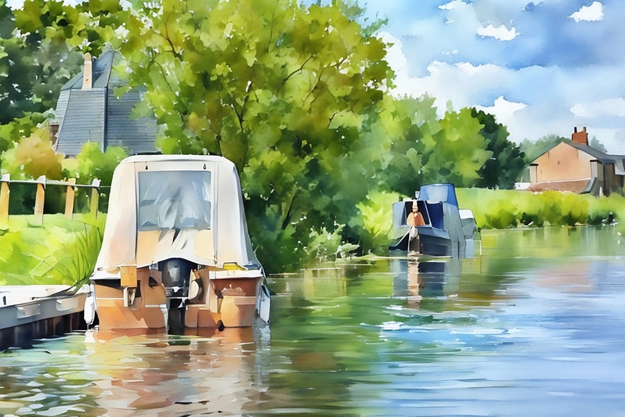 River View Boats Norfolk Fen A5 Greeting Card 