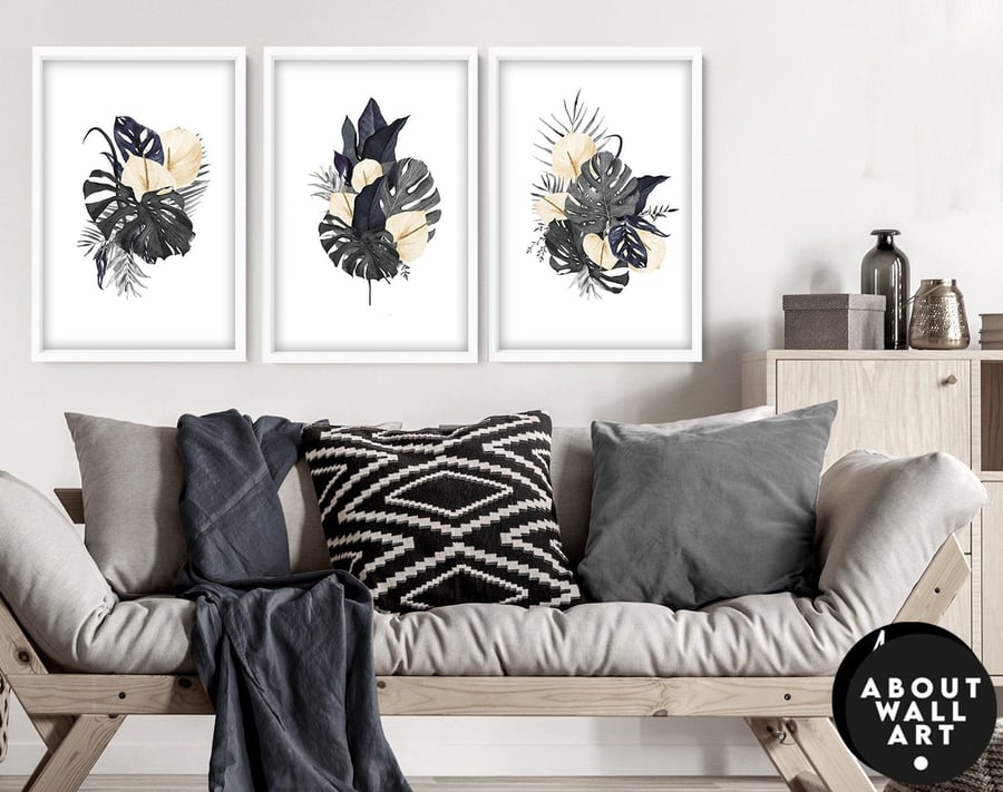 Home Decor Wall Art, Botanical Floral Set of 3 Posters, Minimalist Farmhouse Wal