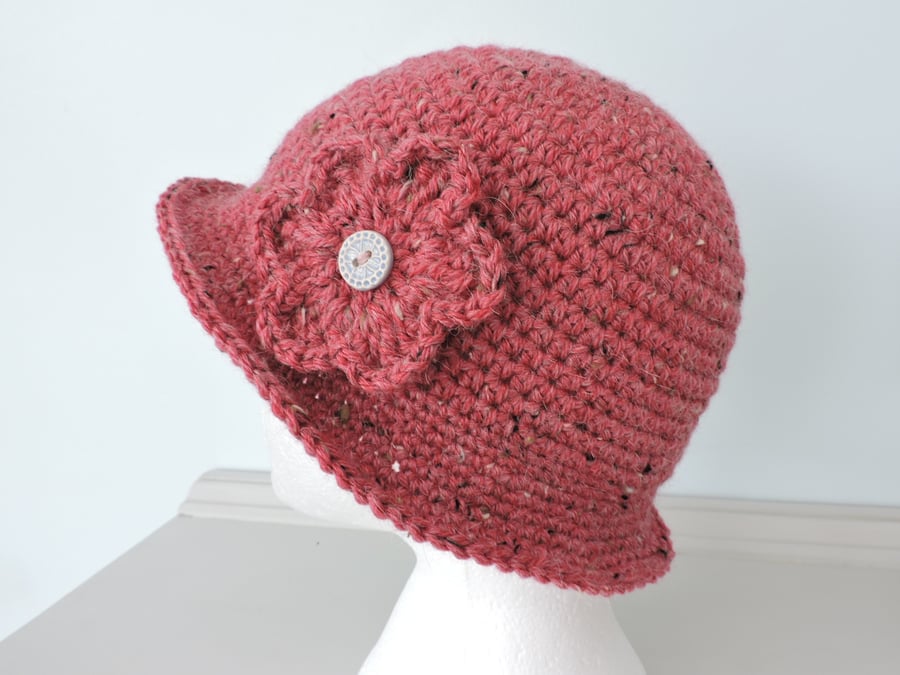 Cloche Hat Adults Rusty Red Tweed