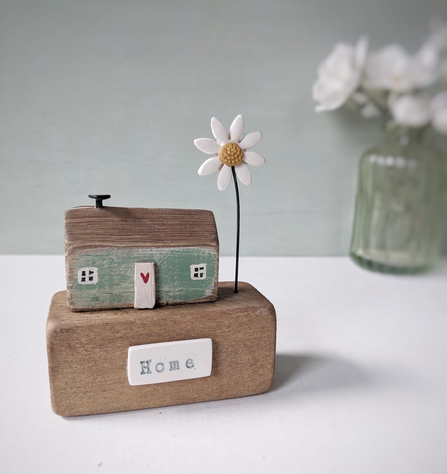 Little Wooden Cottage with Clay Daisy 'home'