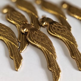 7x Parrot Brass Stampings, 59mm x 15mm, Pendant Charm, Jewellery Making RB793