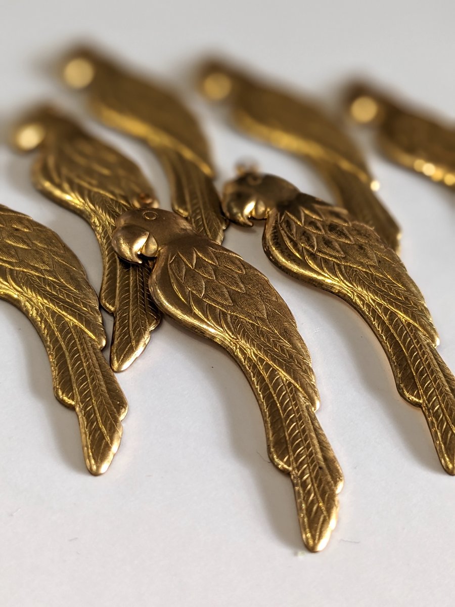 7x Parrot Brass Stampings, 59mm x 15mm, Pendant Charm, Jewellery Making RB793