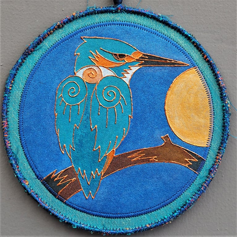KPM001 - Stylised Kingfisher Mandala - 17.5cm round - Blue-turquoise-orange
