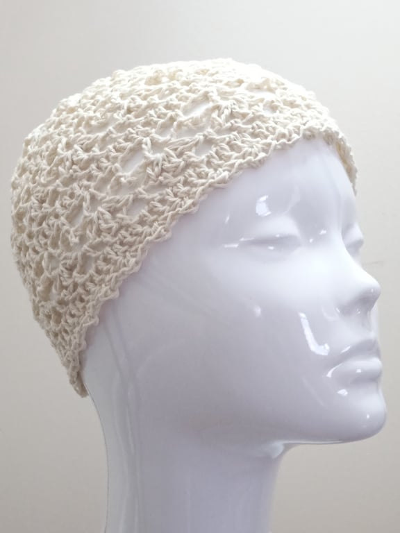 Cream Lacy Cotton Crochet Hat